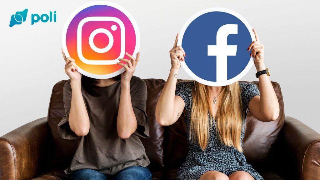 mulheres segurando placa do Facebook e Instagram